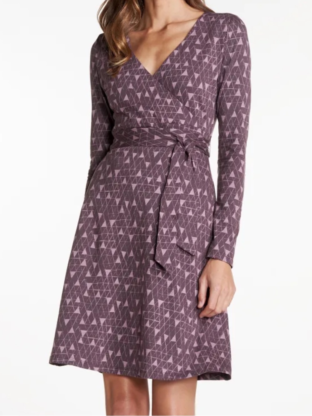 Toad&Co Cue Wrap Long Sleeve Dress Huckleberry Line Print Organic Cotton Sz M